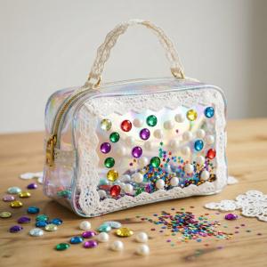 The Aurora Lace & Gem Shaker Vanity Case — meshy-edit view